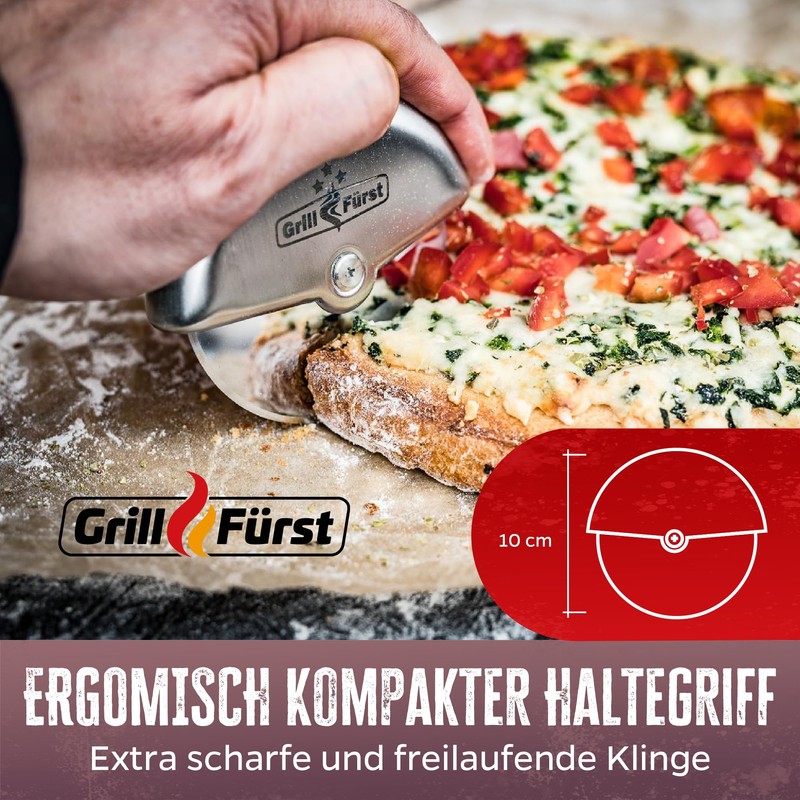 Grillfürst Pizza Cutter Stainless Steel Pizza Roller with Compact Handle,