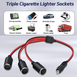 ROÉKO Car cigarette Lighter Splitter, ROÉKO1 to 3 DC 12V 24V Plug Adapter, 3 Socket with Indicator Light, 15.7 Inches Cigarette Lighter Extension Cord UL Wire with 20A Fuses Compatible cars
