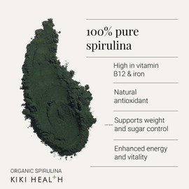 KIKI Health - Organic Spirulina Powder - 100% Pure, Non-GMO, High in Vitamin B12 & Iron - Boosts Energy, Immunity, Detox & Vitality - Rich in Antioxidants & Chlorophyll - 200g