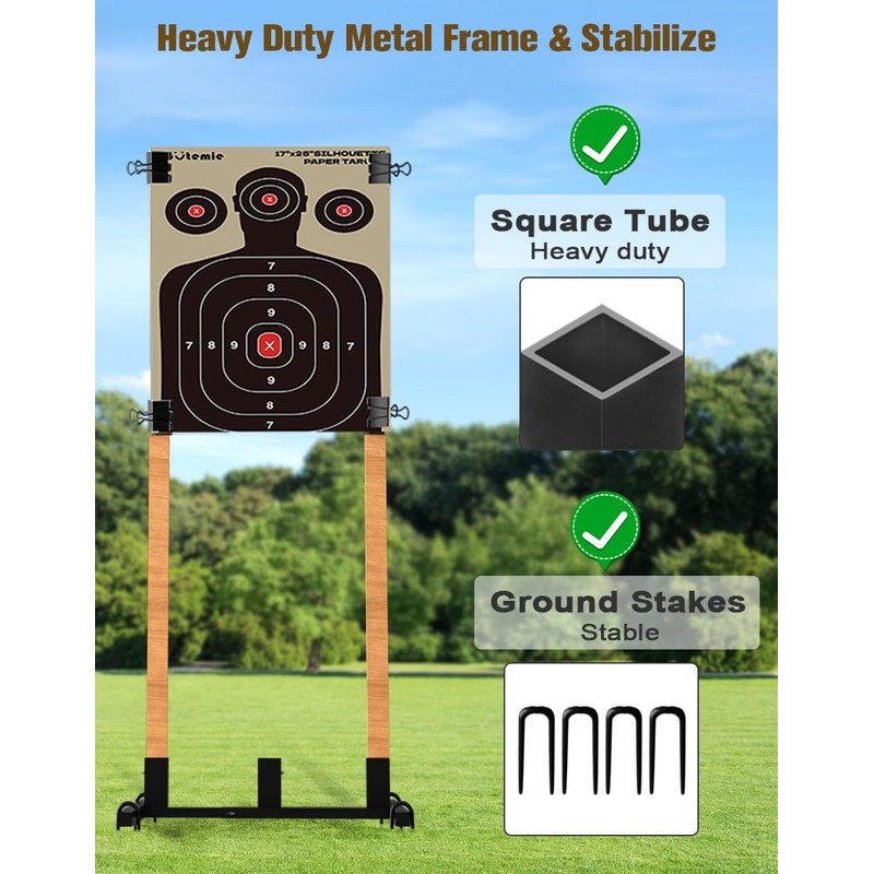 Koutemie Outdoor Shooting Target Stand with 10pcs 17x25 Inch Paper