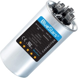 35+7.5 uf MFD ±5% 370 or 440 Volt AC CBB65B Dual Run Round Capacitor Replacement part by Blue Stars - Exact Fit For AC Motor Run or Fan Start and Cool or Heat Pump Air Conditioner - Replaces 97F9830 , TRCFD3575 , Z97F9830 , C33575R , 97F9829 , C43575R , 