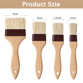 4 Pieces Pastry Brushes Basting Oil Brush with Boar Bristles and Beech Hardwood Handles Barbecue Oil Brush for Spreading Butter Cooking Baking Brush (1 Inch, 1.5 Inch, 2 Inch, 3 Inch)