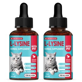 L- Lysine for Cats in Drops to Help with Watery Eyes, Sneezing & Allergies – Liquid Supplement with Cat Probiotic – L-Lysine, Vitamins, Taurine – Natural Chicken Flavor – For All Cats – 2 Packs x 2 Oz