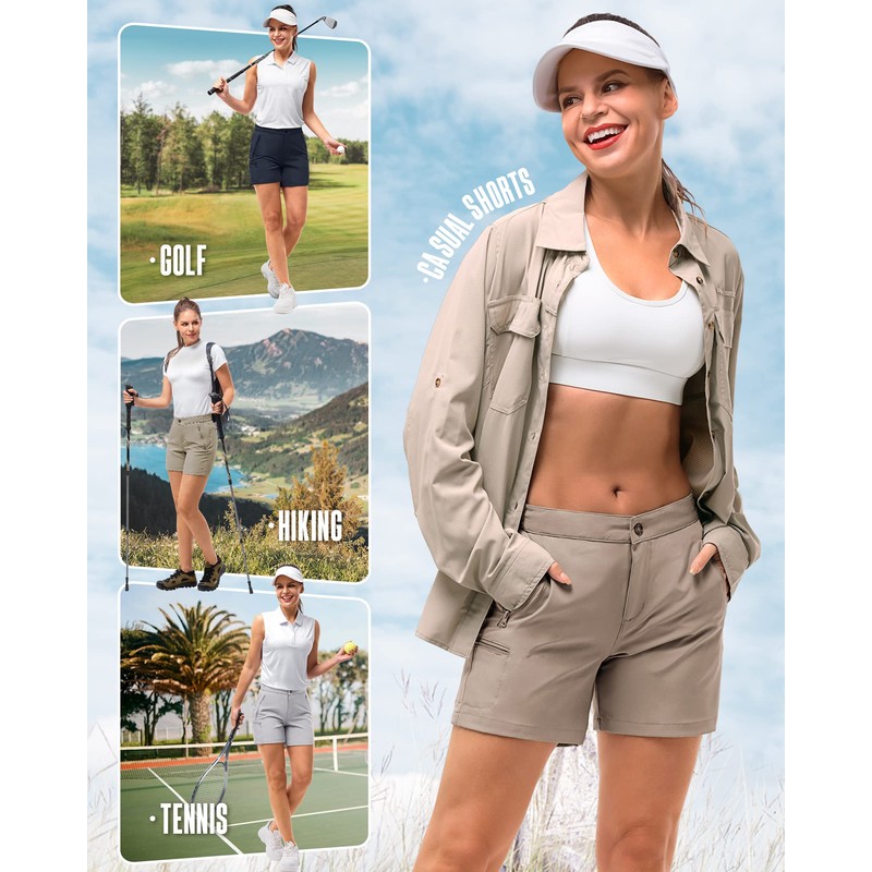 33,000ft Pantaloni corti da trekking, da donna, elasticizzati, leggeri, estivi,