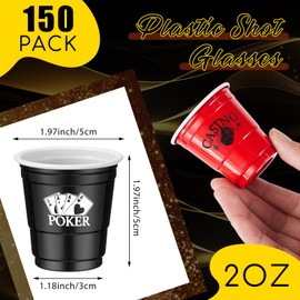 Ziliny 150 Pcs Casino Party Cups Casino Theme Party Decorations 2 oz Plastic Shot Glass Casino Poker Tumbler Cups for Casino Party Event Wedding Decorations Casino Poker Game Themed Supplies