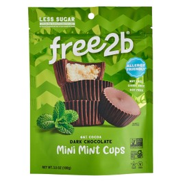 Free 2b Dark Chocolate Mint Mini Cups, Safe for School and Allergy Friendly - Gluten-Free, Dairy-Free, Nut-Free, and Soy-Free - Dark Chocolate, 3.5 oz Resealable Bag (Pack of 6)