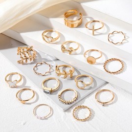 IFKM 51 Pcs Gold Knuckle Rings Set For Women Girls Vintage Stackable Joint Finger Midi Rings Dainty Cubic Zirconia Crystal Simple Twist Hollow Cute Rings Pack Jewelry Gift, Crystal, Cubic Zirconia