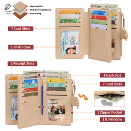 GAEKEAO Wallets for Women RFID Blocking Medium Bifold Ladies Wallet Vegan Leather Floral Card Holder with Zipper Coin Pocket