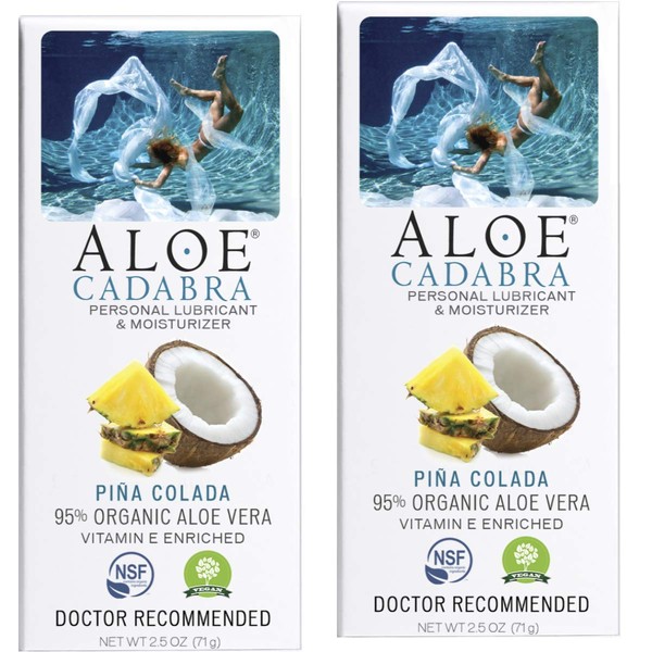 Aloe Cadabra Natural Water Based Personal Lube, Organic Lubricant Gel for Her, Him & Couples, Pina Colada 2.5 oz (Pack of 2)…