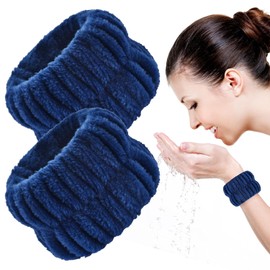 2 for Wrist Wash Band, Face Wash Bracelets, Skin Care Accessories, Bracelet for Skin Care and Makeup, Skincare Accessories, Cuffs, Spa Wrist Protection, Attached with 2 Hooks (Dark Blue, 2 Pieces)