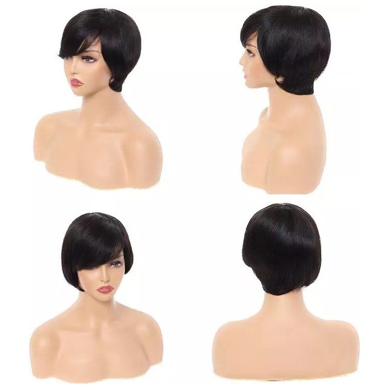 BM Peluca De Cabello Humano Corto De Color Negro Pixie