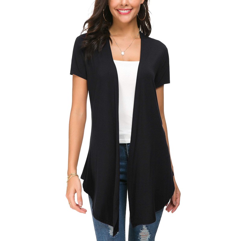 Urban CoCo Womens Solid Open Front Short Sleeve Cardigan (L,