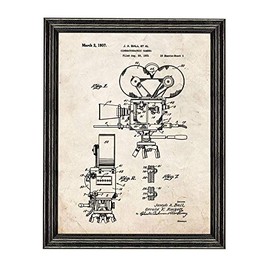 Cinematographic Camera Patent Art Old Look Print in a Black Wood Frame (8" x 10") M15244