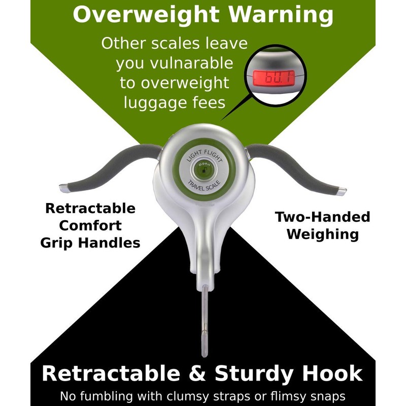 Light Flight Digital Luggage Scale (Silver), Retractable Two Handed Comfort