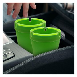 GAOLAOSY 2PCS Glow In The Dark Car Ashtray, Smell Proof Cup Holder Ashtrays with Lid, Mini Portable Smokeless Ashtray, Detachable and Cleanable Multi-Functional Trash for Car, Home, Office (Green)