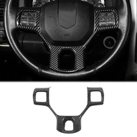 CheroCar for Dodge RAM Steering Wheel Cover Trim Interior Decoration Accessories for 2010-2017 Dodge RAM (Carbon Fiber)