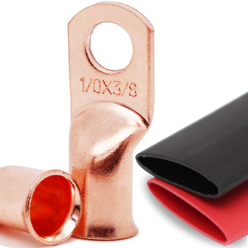 TKDMR 10pcs 1/0 AWG-3/8 Battery Lugs,Heavy Duty Wire Lugs,Ring Terminals,Battery