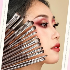 Jessup Brochas de Maquillaje Ojos Profesional 15pzs Marrón Pincele Maquillaje para Sombra,Delineador,Mezclar Ojo Sintéticas Primera Calidad, T499