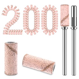 200 Pcs Nail Drill Bits Small Sanding Bands with 2pcs 3.1mm Mandrel Bit, 180/240 Fine Grit Mini Sanding Bands Nail File for Acrylic Nails Gel Manicures and Pedicure (Pink, 240 Grit)