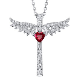 Re Besta Christmas Birthday Gifts for Women January Birthstone Garnet Necklace Wife Mom Angel Wings Sterling Silver Love Heart Jewelry for Her