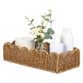 Scalloped Toilet Paper Basket: Water-Resistant Handmade Organizer - Natural Tan for Organic Back of Toilet Tank top & Scandinavian Kitchens 1pack