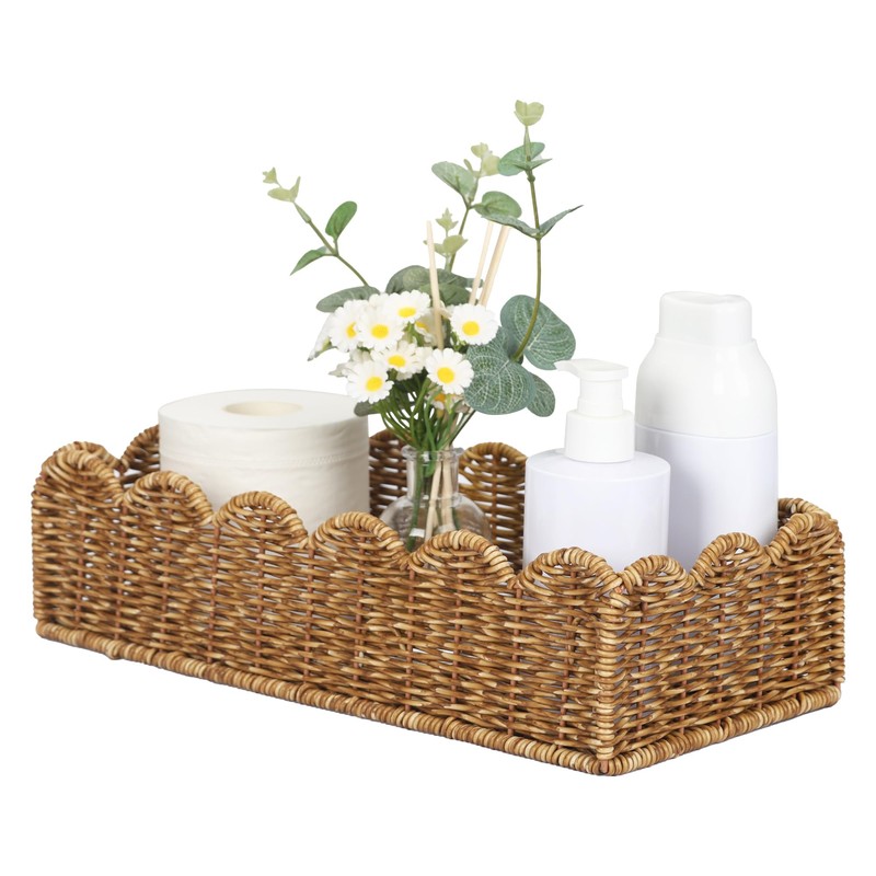 Scalloped Toilet Paper Basket: Water-Resistant Handmade Organizer - Natural Tan