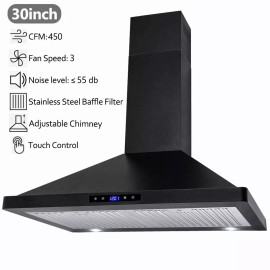 SNDOAS 30" Kitchen Wall Mount Range Hood Stainless Steel 450CFM 3-Speed Touch Control