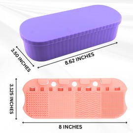 2 ORCHIDS Makeup Brush Cleaner Mat and Storage Box,Makeup Brush Cleaner Tool With Brush Drying Rack for Brushes,Sponges,Portable Cosmetics Brush Storage for Travel and Home Use (Purple)