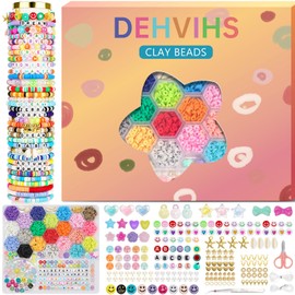 DEHVIHS Clay Beads Kit, 6000PCS Friendship Bracelet Making Kit, 21 Colors with 26 Types of Charms Preppy Polymer Heishi Beads with Letter Beads Jewelry Making Kit