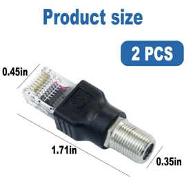 DDKCHQLT 2 Pcs RF to RJ45 Converter Adapter, F Female to RJ45 Male Converter Coaxial Coupler Coax Straight Connector for Cable Tester Monitor Digital Signal Compatible (Black)