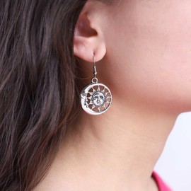 Inilbran Boho Sun Moon Earrings Vintage Crescent Moon Earrings Silver Sun Moon Dangle Hook Earrings Asymmetrical Moon Sun Earrings Celestial Statement Earrings Jewelry for Women and Girls