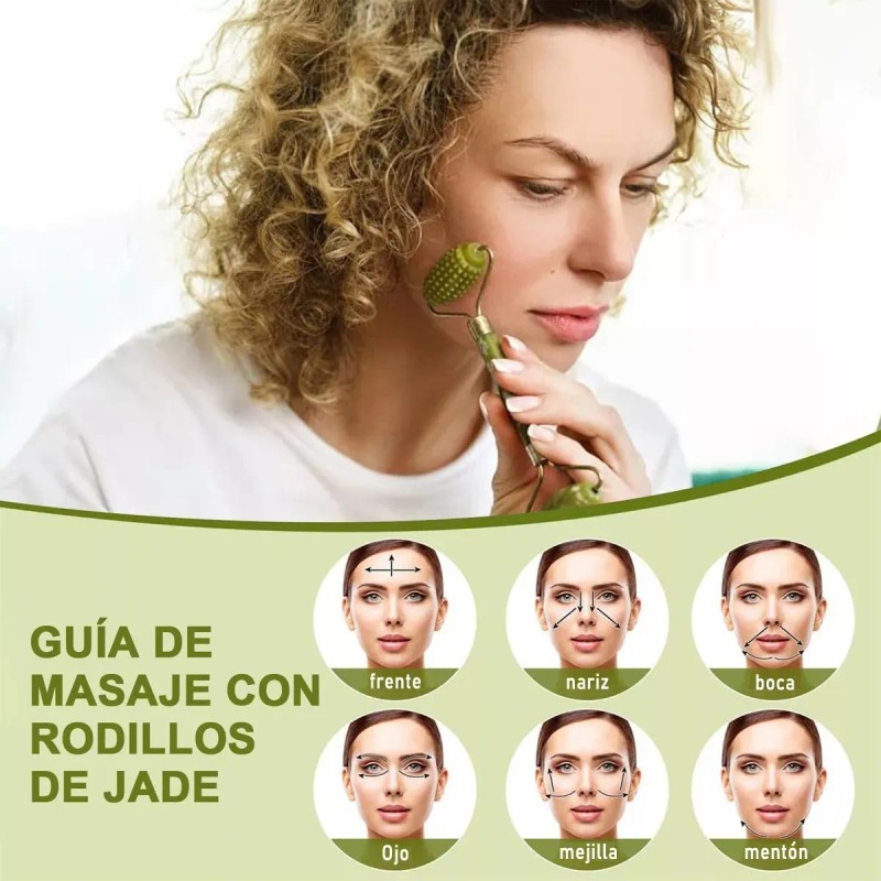Rodillo Masaje Facial De Jade Gua Sha Rejuvenece Kit
