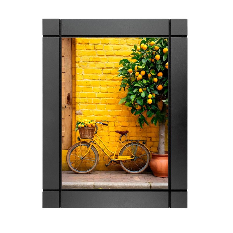 CUADRO DECORATIVO DE MADERA PAISAJE PARED BICICLETA AMARILLA