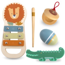 Mamabrum Musical Instrument Set for Children 12m+ Africa: Xylophone, Rattles, Kastainette, Educational Toy to Support Manual and Sensory Development, Creative Fun