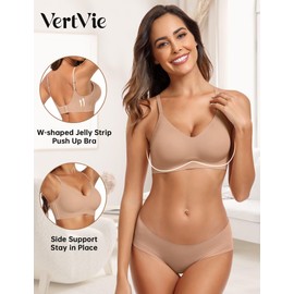 Vertvie Womens Seamless Bra No Underwire Comfort Push Up Bras Buttery Soft Wireless Bralette Full Coverage Sport Everyday Bra(Praline,M)