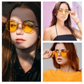 SOPHILY Full Reader Sunglasses Women Men, Mens Womens Reading Sun Glasses Metal Round Clear Pink Yellow Lens NON BIFOCAL Silver Frame Night Yellow Lenses, 1.75