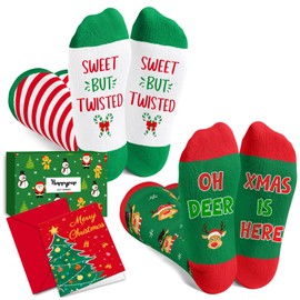 HAPPYPOP Christmas Socks for Girls - Knee High Twisted Reindeer Socks Secret Santa Gifts Xmas Stocking with Greeting Card for 4-6 Years Boys