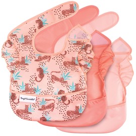 Tiny Twinkle Mess-Proof Baby Bib - Waterproof Bib for Baby Girl - Machine Washable - Adjustable Closure - PVC, BPA, & Phthalate Free - Great for Travel - Baby Food Bibs (3 Pack, Leopard Set)
