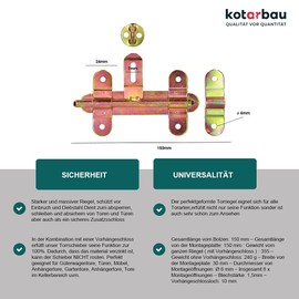 KOTARBAU Bolt Bolt 150 mm Double-Sided with Padlock Lock Gate Bolt Push Bolt Door Bolt Door Bolt Door Lock Galvanised