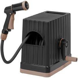 IRIS USA 49.2 ft. All-In-One Retractable Hose Reel with Garden Hose, Nozzle, and Hose Connector, 5 Spay Pattern Hose Nozzle, Portable Retractable Garden Hose Reel Storage Box for Outside, Black