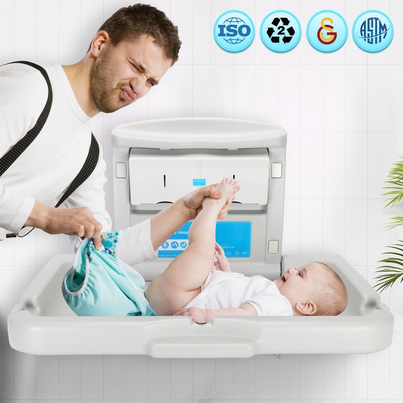 Commercial Baby Changing Station Diaper Wall Mount, Foldable Baby Change
