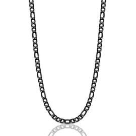 Bowisheet 30 Inches 4MM Black Figaro Chain Necklace Stainless Steel Figaro Link Chain for Men Women