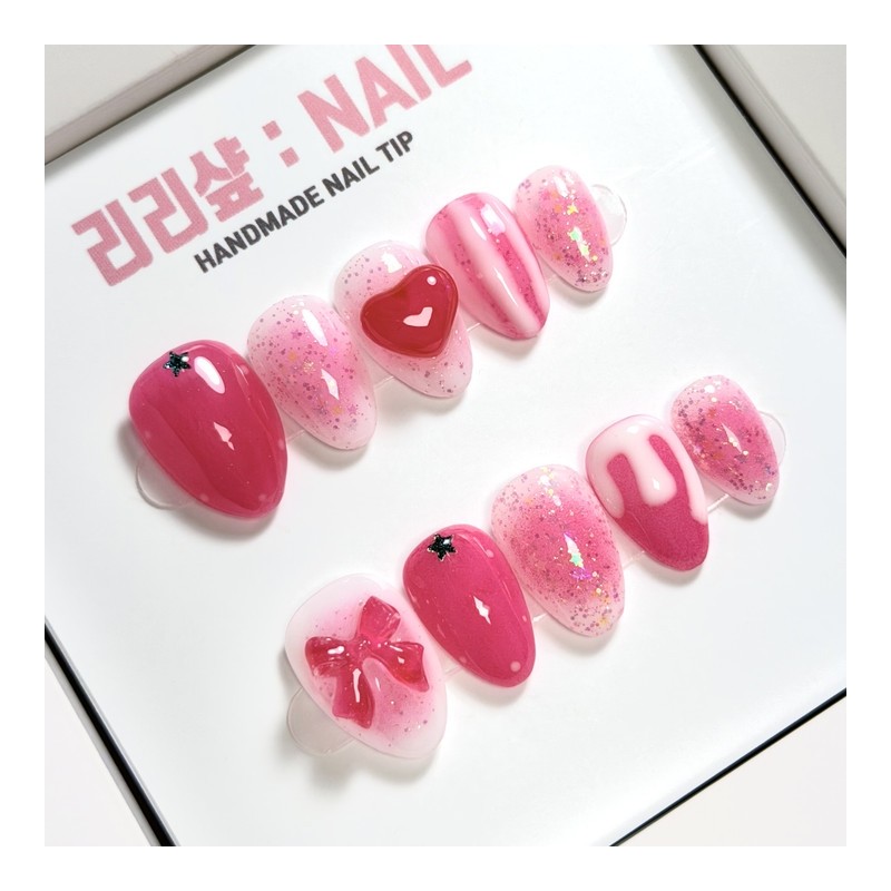 Molang Molang Strawberry Syrup Homemade Nail Tips - Short Ballerina