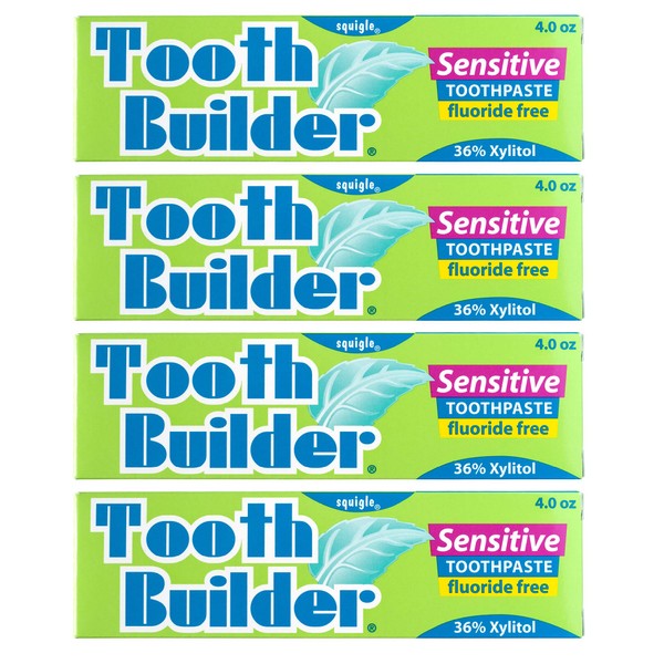 Squigle Tooth Builder SLS Free Toothpaste (Stops Tooth Sensitivity) Prevents Canker Sores, Cavities, Perioral Dermatitis, Bad Breath, Chapped Lips - 4 Pack