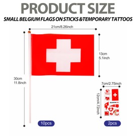 10pcs Small Switzerland Flags on Sticks & 2pcs Temporary Tattoos for Football 2024 Party,Mini Swiss Flags on Sticks Hand Held Flags for Sports Events Celebration Swiss Party Decorations