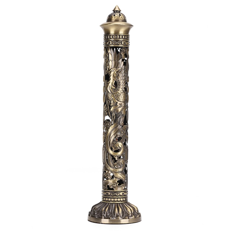 Incense Burner Bronze Tone Dragon Phoenix Relief Craft Ornaments Tea