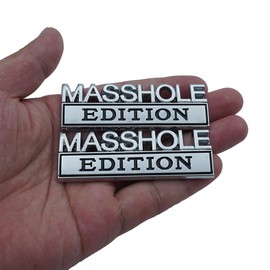 2pcs Metal MASSHOLE Edition Side Rear Front Hood Trunk Emblem 3D Badge Replacement for Universal Car Truck Universal SUV Boat Decal Sticker (Silver Black)