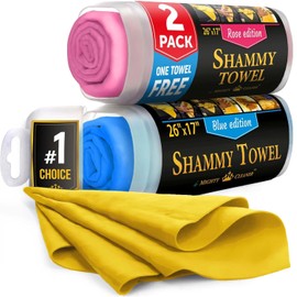 Premium 2pk +1 Free Shammy Cloth for Car Drying - 26"x17" - Super Absorbent Chamois Towel - Scratch-Free, Reusable & Soft Wash Cloth - Car Drying Towels