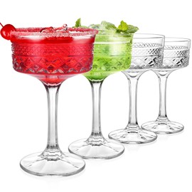 4Pcs Coupe Glasses, 10oz Vintage Martini Glasses Set, Lead-free Crystal Coupe Cocktail Glass, Martini Glassware for Espresso, Champagne, Cosmopolitan, Manhattan