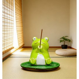 Quiet Prayer Frog Short Stick Incense Burner(for Sticks up to 5.1 inches) – Ceramic Ash Catcher, Meditative Decor, Home Altar, Office | Mindful Gift (Green Frog)